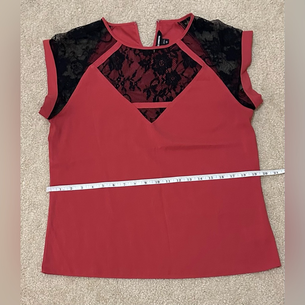 Express Red and Black Lace Women's Blouse